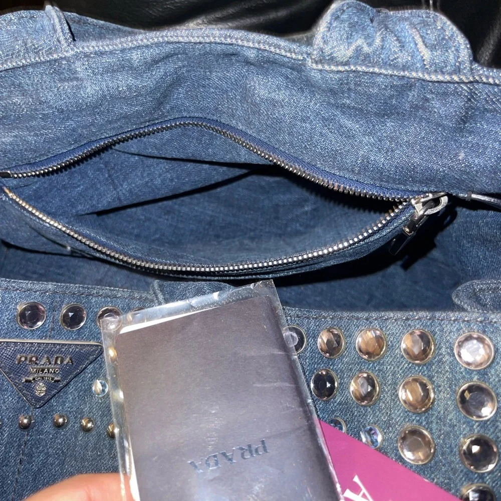 Prada Denim Blue Studded Tote Bag - Picture 12 of 16